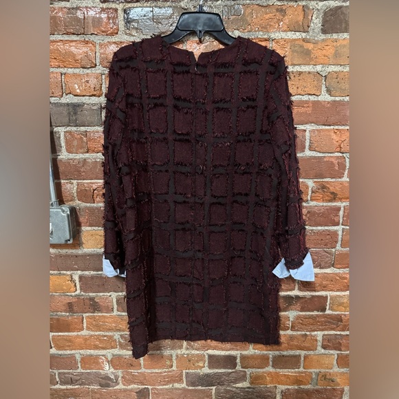 English Factory Burgundy Long Sleeve Textured Dress with Blue Cuffs Size Large - Picture 6 of 7
